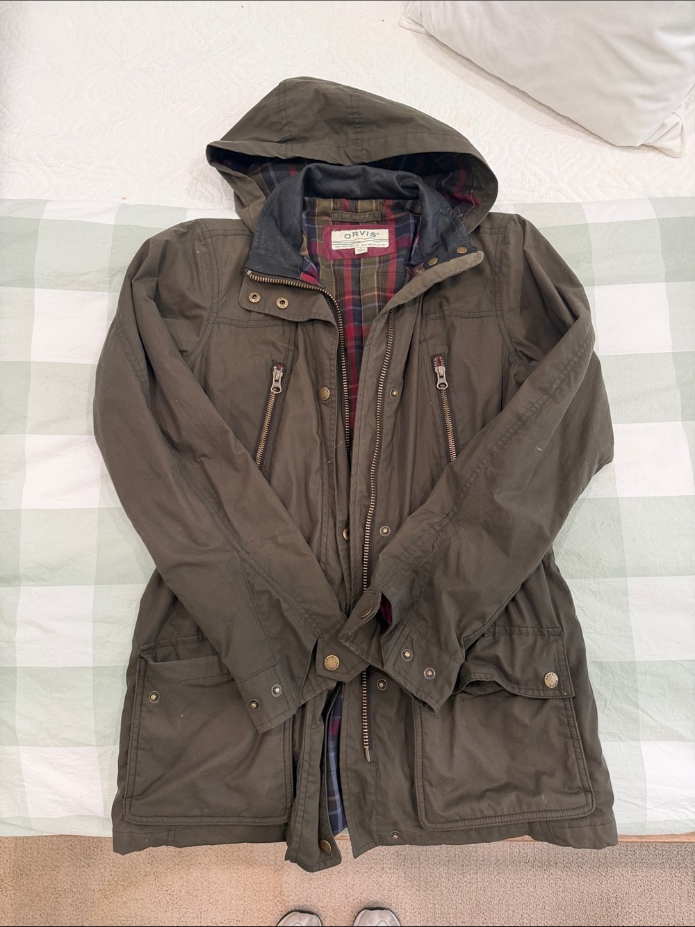 Orvis Olive waxed Green Hooded Utility Jacket